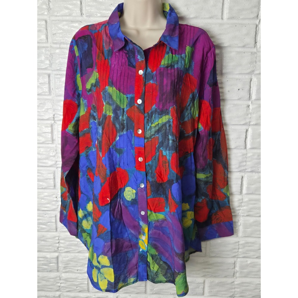 Claire Desjardins Watercolor Abstract Button up Shirt Multi Floral Size Large